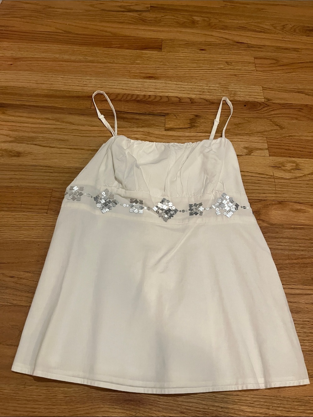 LOFT White Spaghetti-Strap Slip with Silver Sequin Band